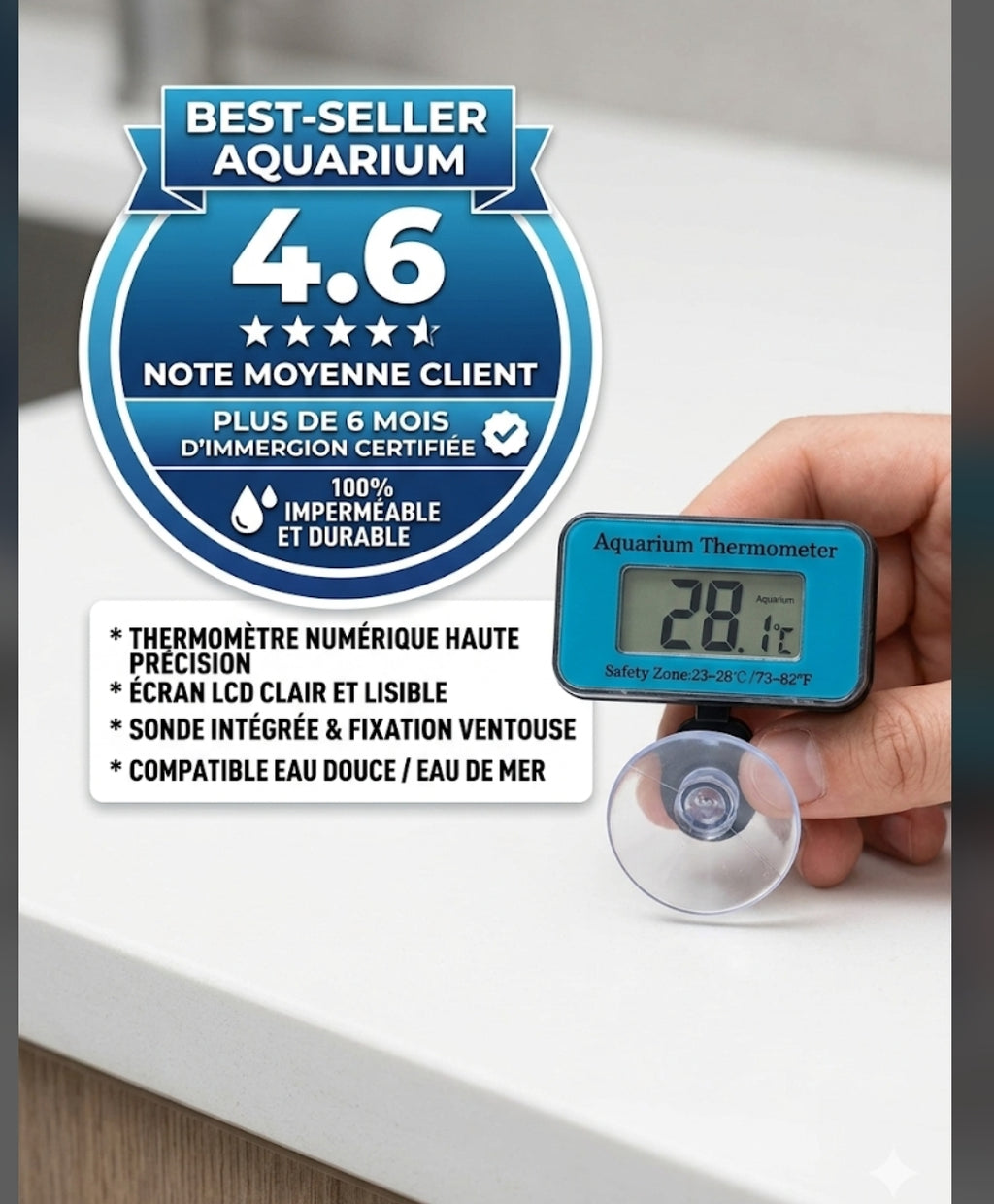 Thermomètre LCD Aquarium Immersible – Précis & Fiable