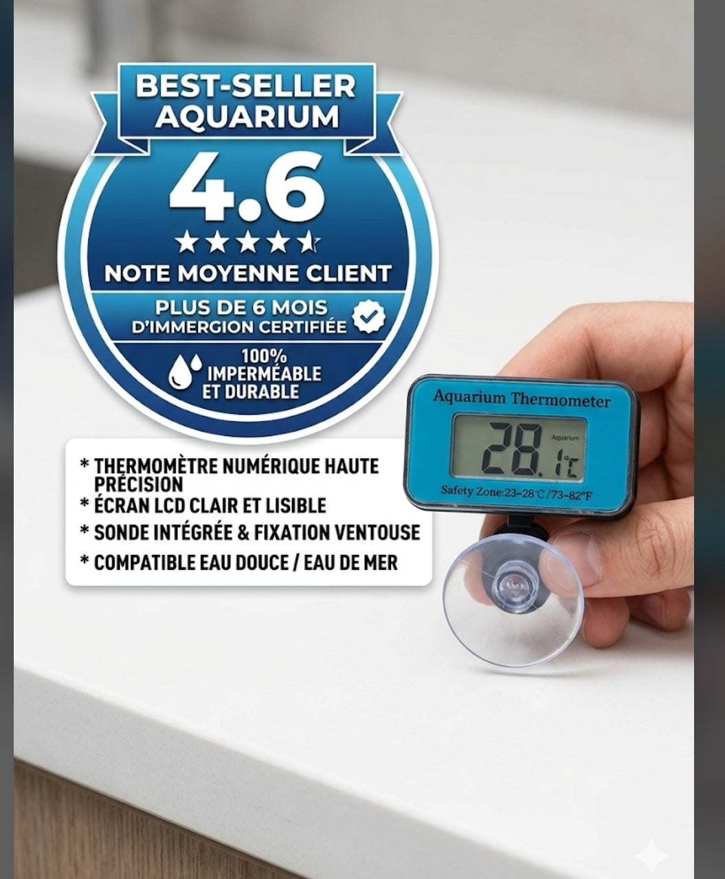 Thermomètre LCD Aquarium Immersible – Précis & Fiable
