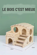 Cabane en Bois pour Hamster – Maison 2 Étages 14x13x12.5 cm
