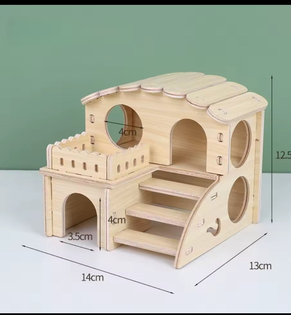 Cabane en Bois pour Hamster – Maison 2 Étages 14x13x12.5 cm