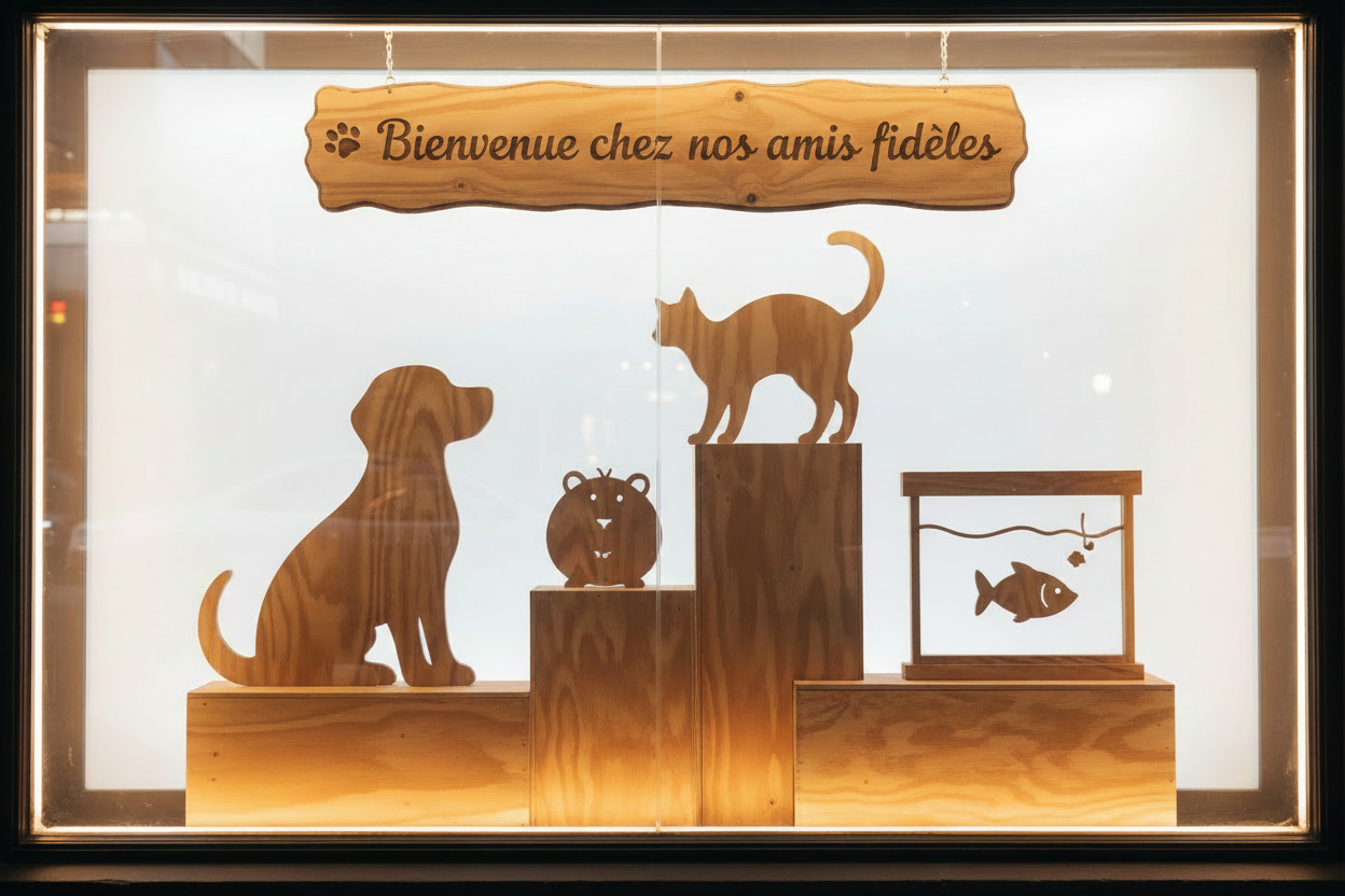 Vitrine animalerie - Bienvenue chez nos amis fidèles